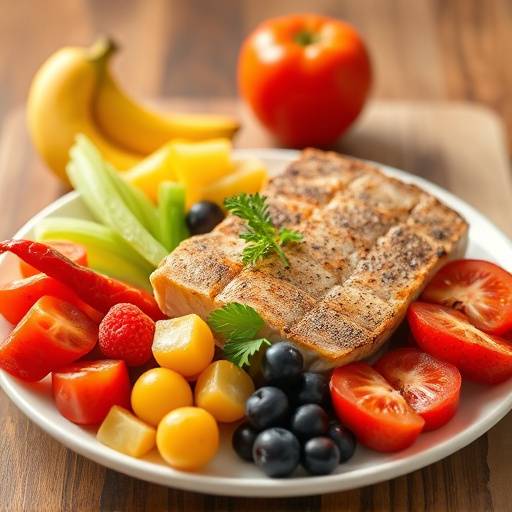A balanced meal with fruits, vegetables, and lean protein