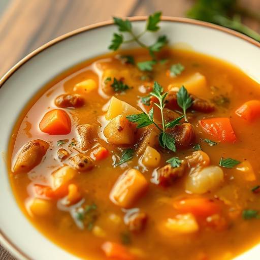 A bowl of warm and hearty lentil soup with a sprinkle of fresh herbs on top