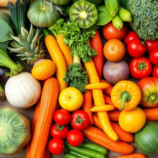 A vibrant plate of fresh fruits and vegetables, showcasing a balanced meal.