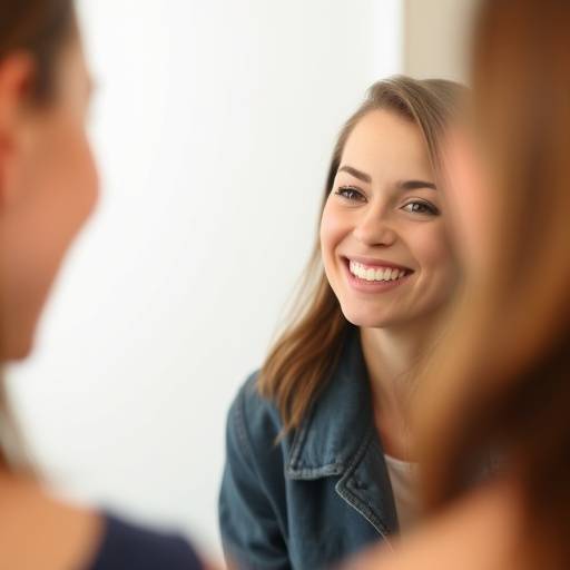 Person smiling at their reflection in a mirror